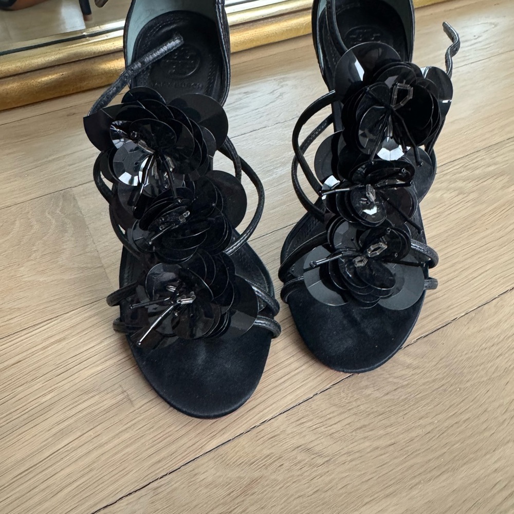 Tory Burch Black Floral Heels